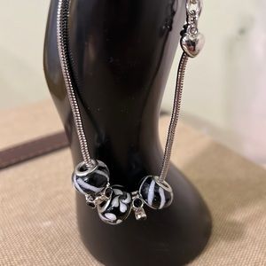 Black & Silver Tone Charming Bracelet Handcrafted by Me